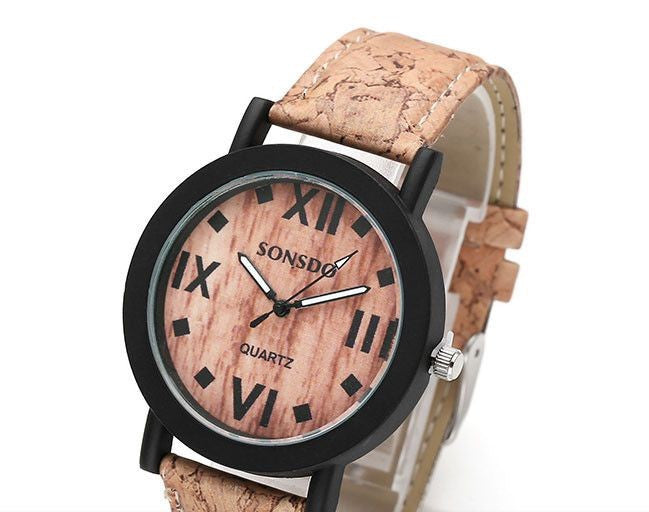 Unisex Cork & Wood Bezel Dial Wrist Watch